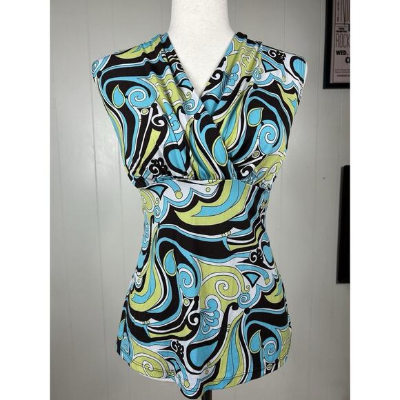 Vintage Y2K Fairycore Multicolor Swirl Paisley Sleeveless Blouse Womens M/L - Picture 1 of 2